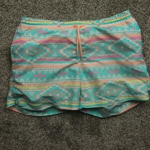 Chubbies Swim Shorts Women's Large Turquoise Pink Aztec Geometric Drawstring USA
